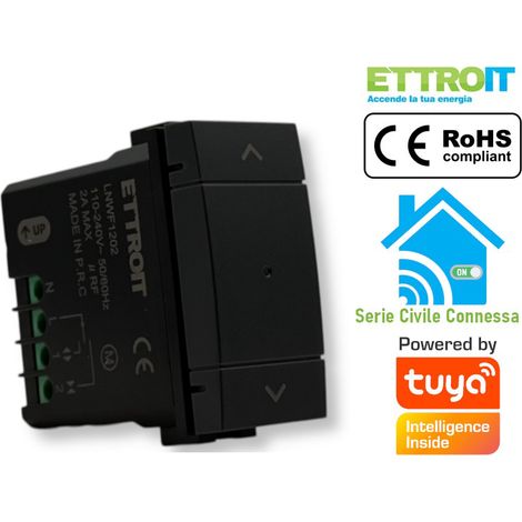 ETTROIT Comando pulsante tapparella smart Wifi Connesso saliscendi app Tuya colore nero compatibile con Living LNWF1202 (1/6)
