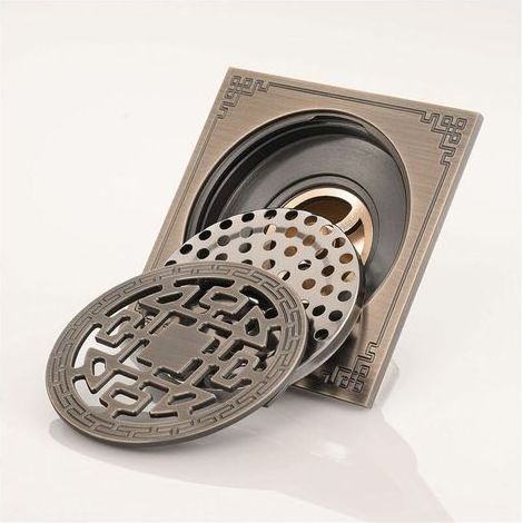 Drain de douche Carre, Laiton Drainage de douche 10x10 Caniveau de douche Salle de Bains Anti-Odeur Drain de douche Antique (1/5)
