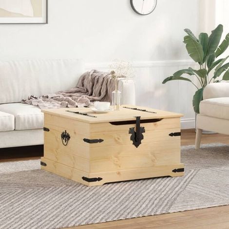 Coffre de Rangement en Bois Massif Pin, 78x78x45 cm, Grande Capacité de Stockage pour Jouets ou Linge, Design Rustique et Robuste (1/5)
