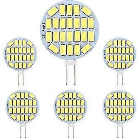Ampoule LED G4 3W, AC12-24V, 300LM Blanc froid 6000K, 24x5730 SMD, équivalent ampoule halogène 30W, non dimmable, ampoule LED ronde G4 pour éclairage de placard, éclairage, etc. (1/5)