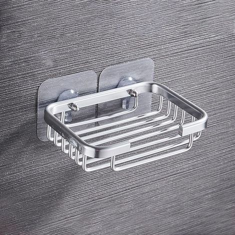 Metal Soap Dish with Strong Suction Cup, Self-Adhesive Wall Mount for Shower and Bathtub (Shiny Silver) (1/5)