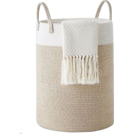 Panier à Linge - - 58L - Corde de Coton - Pliable - Design Contemporain (1/4)