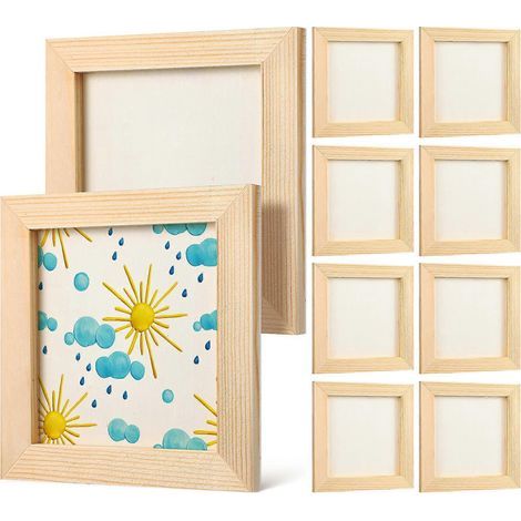 Set mit 10 unbehandelten Holzbilderrahmen für DIY- und Malprojekte – 12,00 x 12,00 x 0,80 cm (1/3)