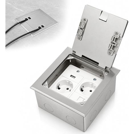 Prise de Sol Encastrable en Acier Inoxydable avec 2 Prises AC, 1 USB et 1 RJ45, 16A AC250V Prise de Sol Étanche, Prises Etanche Exterieur pour Intérieur Extérieur Bureau Salon Terrasse (1/5)