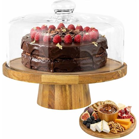 Plateau à gâteau avec couvercle, plateau à gâteau avec pied, support à gâteau, kit de présentation de dessert 2 en 1, convient pour la famille, la cuisine, les boulangeries, les mariages et (1/5)