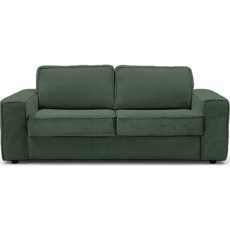 Canapé convertible 3 places en velours côtelé vert - Ouverture express - Couchage quotidien - Matelas HD 140 x 190 - Dario (1/5)