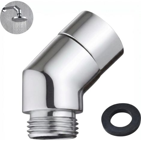 Adaptateur de douchette à main 135 degrés, adaptateur de tuyau de douche 1/2" coudé avec joint en caoutchouc, rallonge de pommeau de douche, tuyau de douche, pièce articulée pour douchette (1/5)