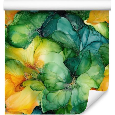Papel pintado verde tinta y dorado para salón y dormitorio, 50x1000 cm. (1/5)