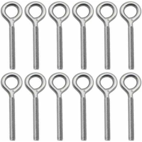 LaBlanc - Lot de 12 Boulons à Oeil en 304 Acier Inoxydable Vis à Anneau Piton à Visser pour Balançoire Machine Extérieure - M4 (1/5)