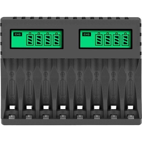 Chargeur Intelligent à 8 Emplacements avec Écran LCD pour Piles Rechargeables AA AAA NiMH NiCd (1/4)