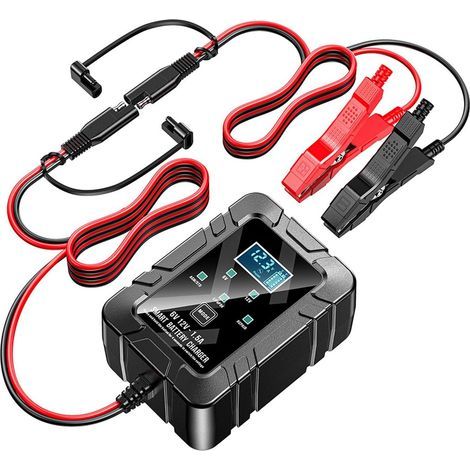 Cargador de baterías de 6V y 12V, cargador automático inteligente, cargador de mantenimiento, reparación y desulfatador para baterías de automóviles, barcos, motocicletas, cortadoras de césped y otros (1/5)