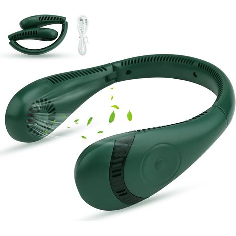 Portable Personal Fan, Foldable, Hands-Free, USB Rechargeable, with 3 Speeds, Portable Bladeless Fan for Office, Travel, Camping, Running (5000 mAh) (Green) (1/5)