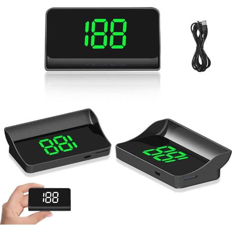 BelleRise - HUD vitesse GPS, projecteur pare-brise à luminosité automatique, USB Plug and Play, grands caractères clairs, véhicules D Green (1/5)