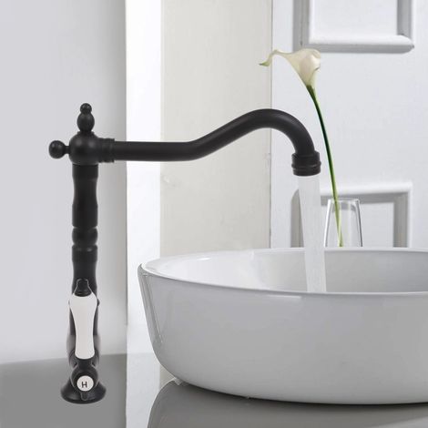 Schwarzer doppelter Wasserhahn, 360 ° drehbarer Retro-Teighahn, abnehmbare Düse, Küche Waschbecken Badezimmer
