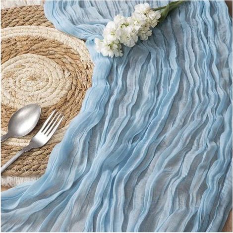 Tischläufer aus blauem Chiffon, 305 cm (10 Fuß), rustikaler Bohème-Stil, ideal für Hochzeiten, Babypartys, Junggesellinnenabschiede, als Tischrock oder Tischdekoration. (1/5)