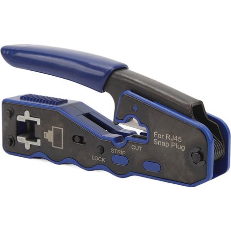 Pince à sertir RJ45 à passage de câble avec tête cristal RJ45 Cat6 et capuchon de protection, testeur, coupe-dénudeur de câble (1/5)