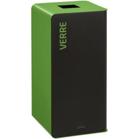 Borne de tri sélectif Cubatri, sans serrure - verre - 75l - gris manganèse / vert jaune - RAL 6018 (1/3)