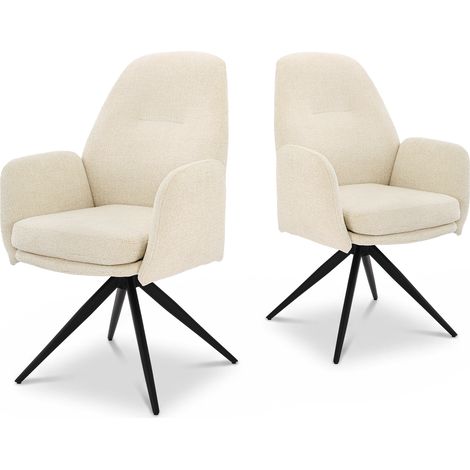 Bon Furni Chaises 360° Pivotantes Chenille Blanc crème, Lot de 2 (1/5)