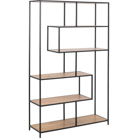 Estantería Norsica Sevferi 134, Roble salvaje + Negro, Abierta sin pared trasera, Metal, MDF, Número de puertas: 0, Número de cajones: 0, 185x114x35cm