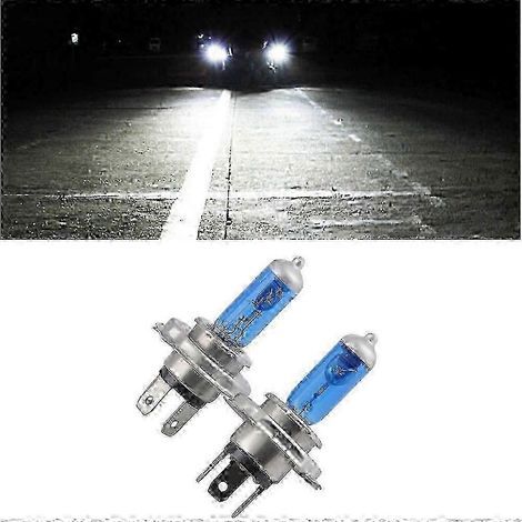 Lot de deux ampoules de phares bi-xénon haute puissance H4 6000K DC12V, lumière blanche brillante, compatibles avec l'automobile (pièces de rechange, feux antibrouillard). (1/5)