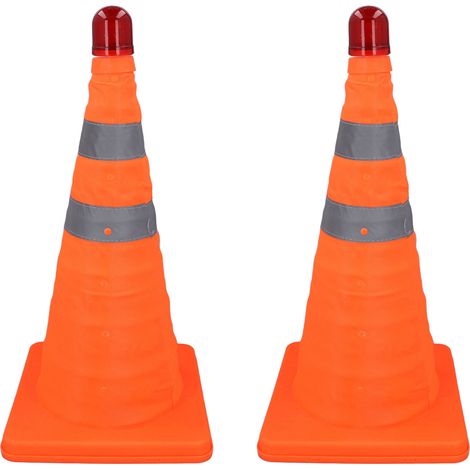 Lot de 2 cônes de signalisation pliables de 45 cm avec collerette réfléchissante et 2 feux de signalisation orange pour parking et allée. (1/5)