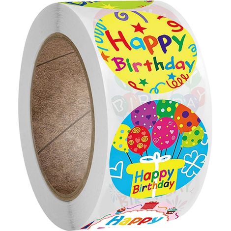 Rouleau de 500 autocollants « Joyeux anniversaire » aquarelle, étiquettes adhésives pour cadeau d'anniversaire (1/5)