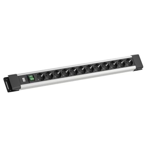Bachmann CONNECTUS - Regleta de 12 enchufes (Resistente, con Interruptor y Cable de 2 m), Color Gris y Negro