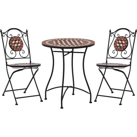 3-tlg. Bistro-Set Mosaik Keramik Terrakotta
