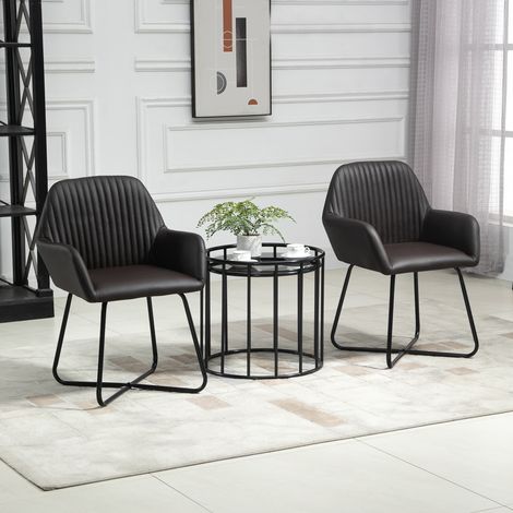 Set aus 2 modernen Esszimmerstühlen für Küche oder Wohnzimmer, gepolsterte Stühle in braunem Kunstleder, 60 x 56,5 x 85 cm