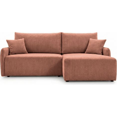 SACHA - Canapé d'angle convertible petit velours côtelé 3 places - Droit - Terracotta