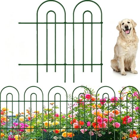 Clôture de Jardin en Métal 81cm(H) x 43cm(L) (14 Panneaux, Longueur Totale 6m) Creusage Barrière pour Animaux Clôture Métallique Décorative pour Chien Cour Terrasse Extérieur Vert (1/5)