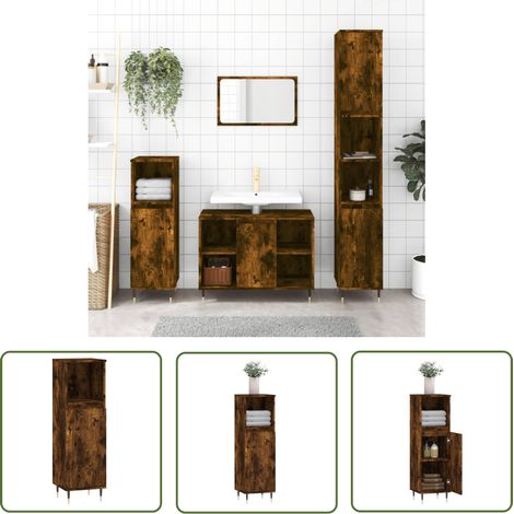 The Living Store Armoire de bain chêne fumé 30x30x100 cm bois d'ingénierie - Meuble De Salle De Bain - Armoire De Salle De Bain - Rangement Salle De Bain - Commode Salle De Bain - Design Industriel (1/5)
