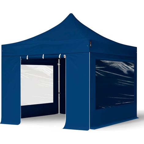 3x3m Pop Up Gazebo PROFESSIONAL Aluminium 40 mm, incl. Sidewalls with Panorama Windows, blue High Performance Polyester approx. 400g/m² (1/5)