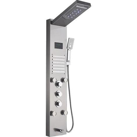 Pannello doccia, luce LED, display digitale della temperatura, finitura spazzolata 8004 (1/2)