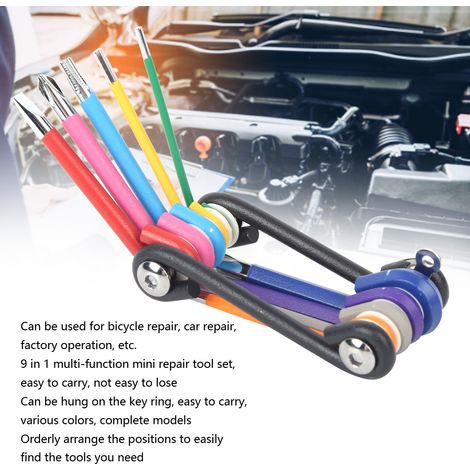Kit de Réparation Multifonction 9 en 1 Mini Outils Vélo Clé Allen Torx Cruciforme Étoile (9 Pièces) (1/5)