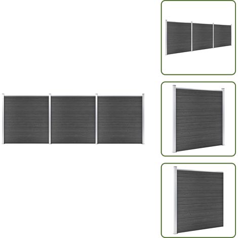 Ensemble de panneau de clôture WPC 526x186 cm Noir - Clôture Jardin - Clôture Résidentielle - Clôture Composite - Clôture Noire - Clôture WPC (1/5)
