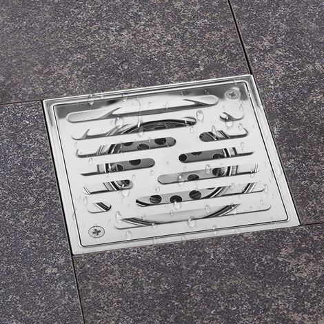 Scarico per doccia con scarico a pavimento in acciaio inossidabile, antiodore, quadrato, per bagno, di grosso calibro, 150 150 mm (1/4)