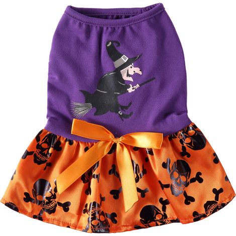 Costume Halloween Chien Chat - Robe Sorcière Crâne - Déguisement Fête Animale - Pour Chiens et Chats - Taille S à XL (1/5)