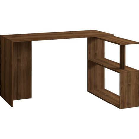 Escritorio Fibreno, 2 Estantes, Esquinero, 2 Compartimentos, 130x50x74h cm Marrón Nogal