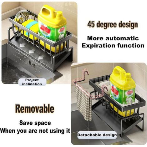 Organisateur d'évier - Acier inoxydable Bac de drainage - Cuisine et salle de bain - Gris (1/5)