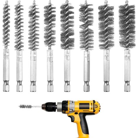 8 Brosse Metallique pour Perceuse,Brosse Métallique Perceuse, Goupillon Meta llique, Acier Inoxydable B rosse Meta llique, pour Perc euse électrique Lavage Polissage Dérouillage, Huit tailles. (1/5)