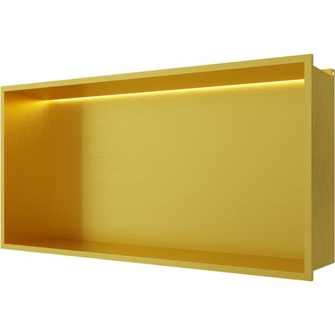 RAK Ingot Rectangular Recessed Niche 300mm H x 600mm W with LED - Brushed Gold (1/4)