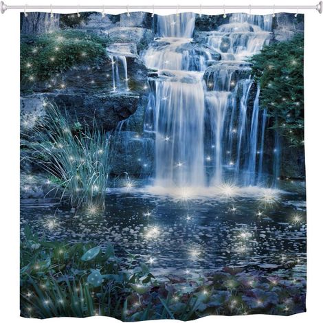 Magie Nuit Cascade Fée Jardin Scène Fantastique Paysage Abstrait Impression Tissu Imperméable Rideau De Bain Polyester Rideau De Douche avec Crochets Anneaux 180x180 cm / 72x72 (1/3)