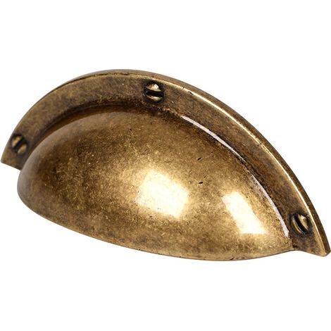 Poignée Coquille Laiton Massif - Quincaillerie Ancienne - 1 Pièce 25x90mm - Vis Décoratives Incluses - Meuble Armoire Tiroir - Patine Dorée (1/5)