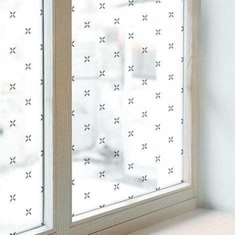 Fensterfolie 50x146 cm Selbstklebend Milchglas UV-Schutz Dekorativ Sichtschutz Fenster Folie für Schlafzimmer PVC Blickdicht Geometrische Kreuze