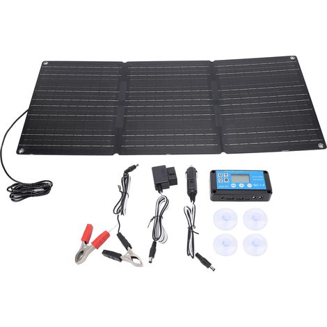 Kit de panneau solaire pliable portable 100 W, contrôleur 2 sorties USB, prise en charge de voiture, charge OBD, résistant à l'eau pour camping, voyage en plein air, 3 volets