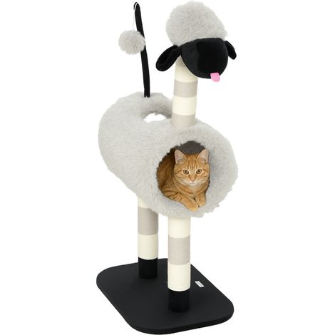 Árbol para gatos diseño oveja, con túnel y juguete, 48 x 34 x 98 cm, gris claro (1/5)
