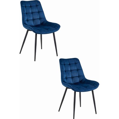 Set di 2 sedie Bera in velluto blu navy con gambe nere (1/5)
