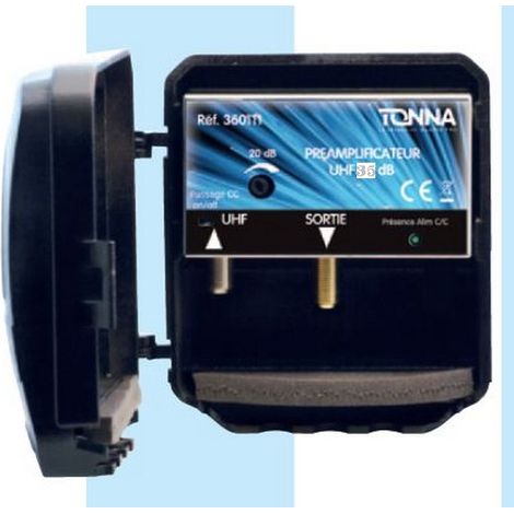 Tonna – Préamplificateur UHF 40dB LTE700 – Antenne terrestre 360° – Amélioration de la réception TV – Compatible avec tous les récepteurs