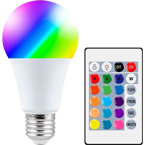 Ampoules LED Couleur, 10W E27 LED RGBW Ampoule avec Télécommande, Fonction de Mémoire et Minuterie, 12 Couleurs et 7 Niveaux de Luminosité, Lampes d\\'Ambiance pour Maison, Décoration, Bar, Fête (1/5)